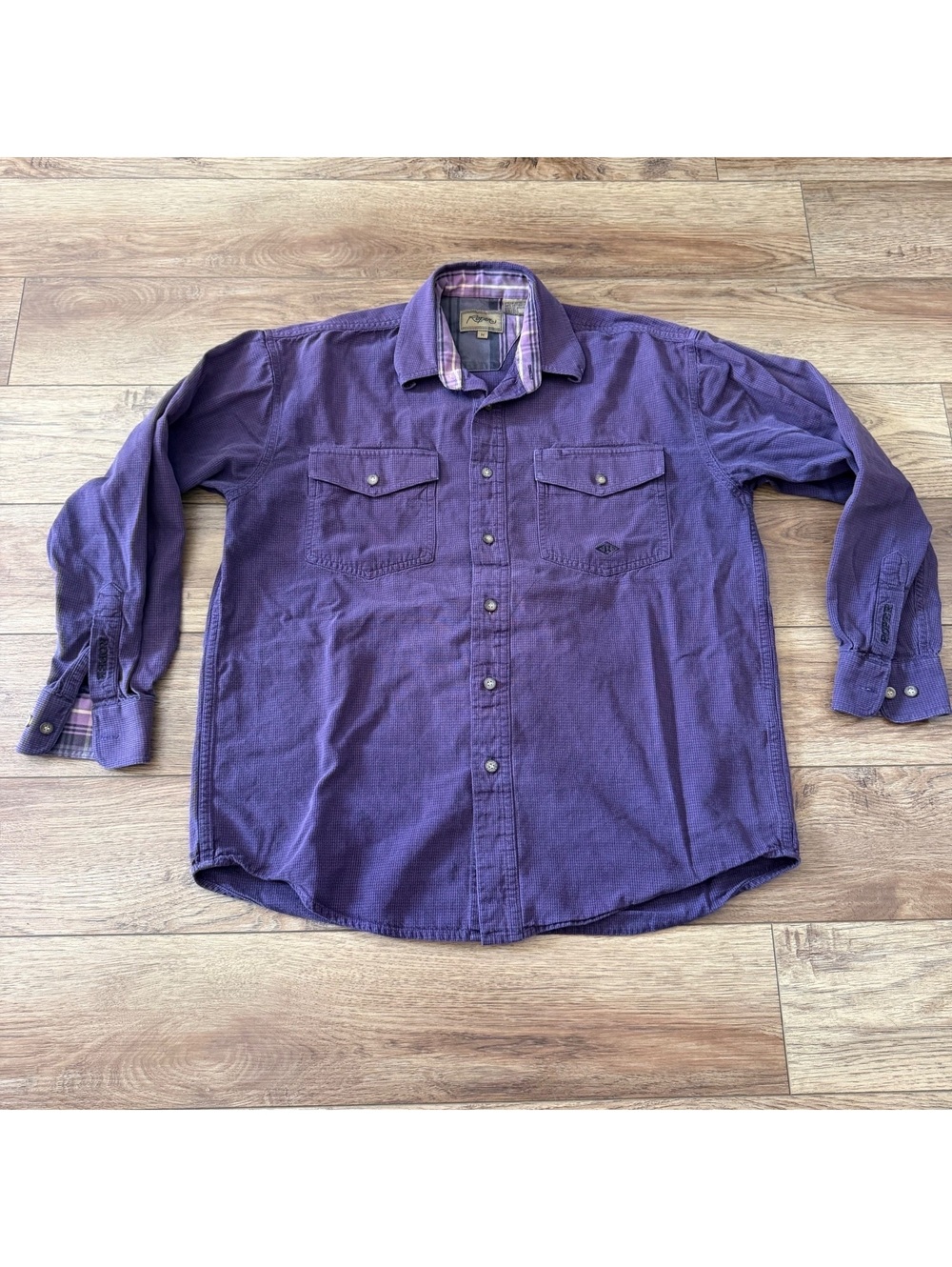 Roper Mens Purple Western Button Up Shirt Plaid Accents M